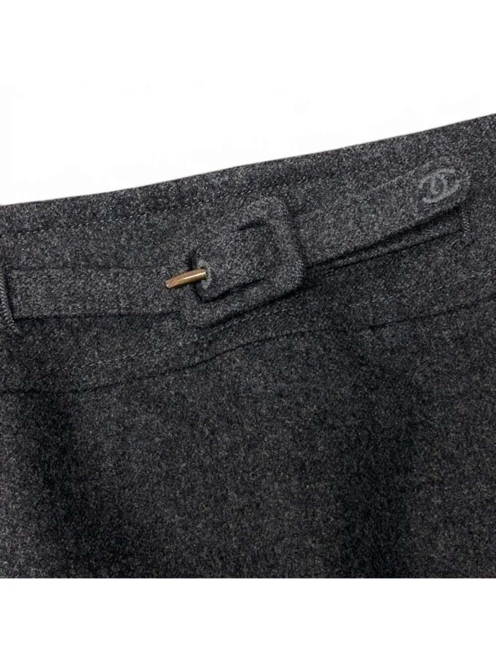 Chanel Pencil Skirt Knee Length CC Logo Belt Design Gray 38